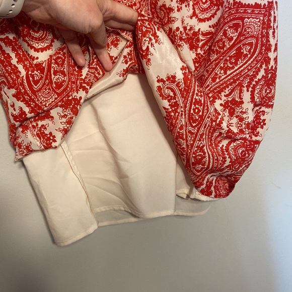 Madewell Red and cream 100% Silk Paisley Tunic Dress Fully Lined Size XS - Picture 7 of 8